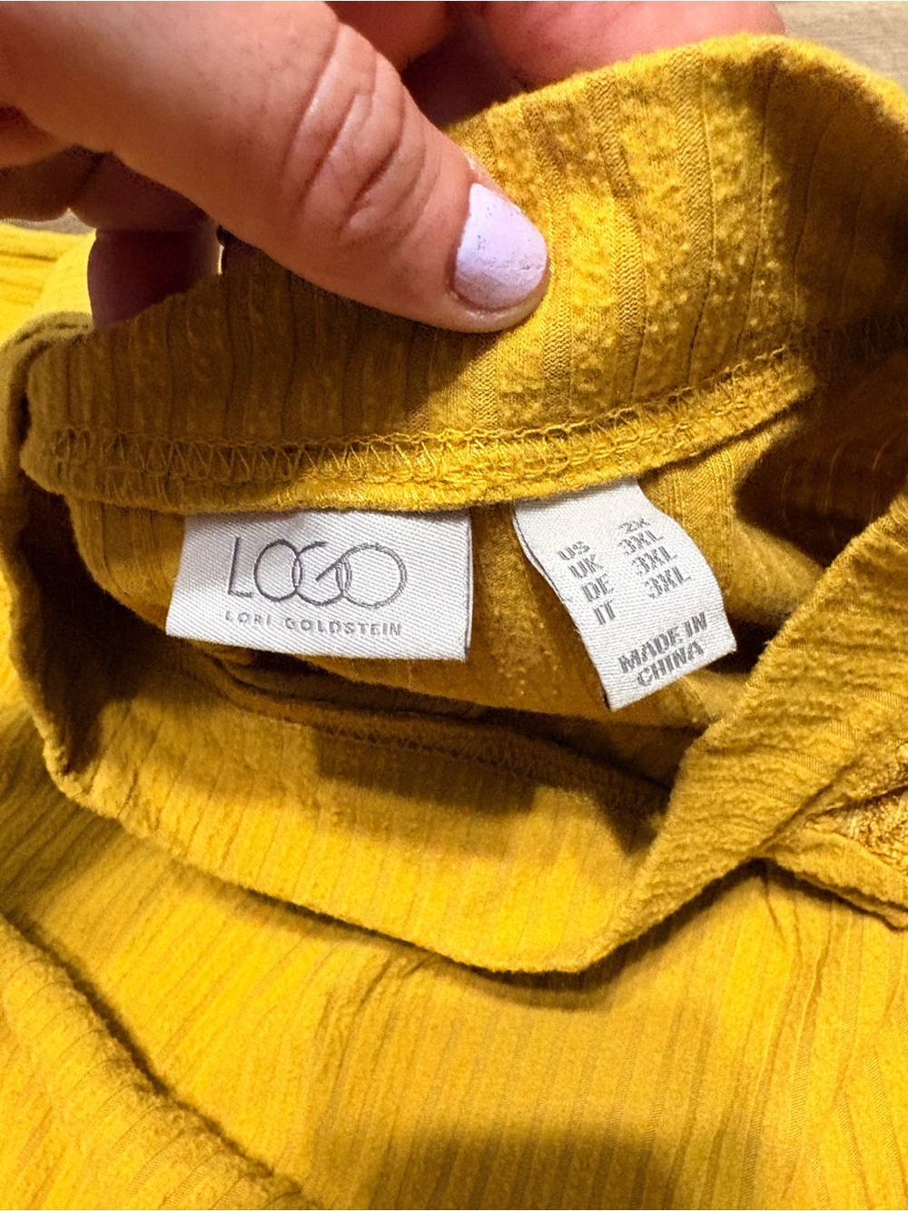 βοΈ LOGO by Lori Goldstein Mustard Yellow Handkerchief Hem Lace Tunic βοΈ - Picture 5 of 6